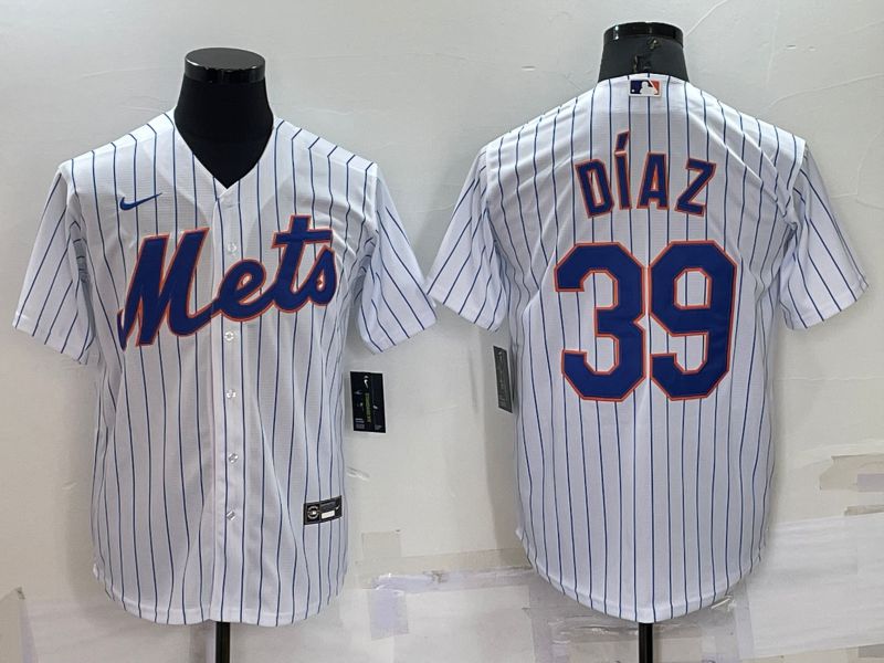 Men New York Mets #39 Diaz White Strip Game 2022 Nike MLB Jersey->new york mets->MLB Jersey